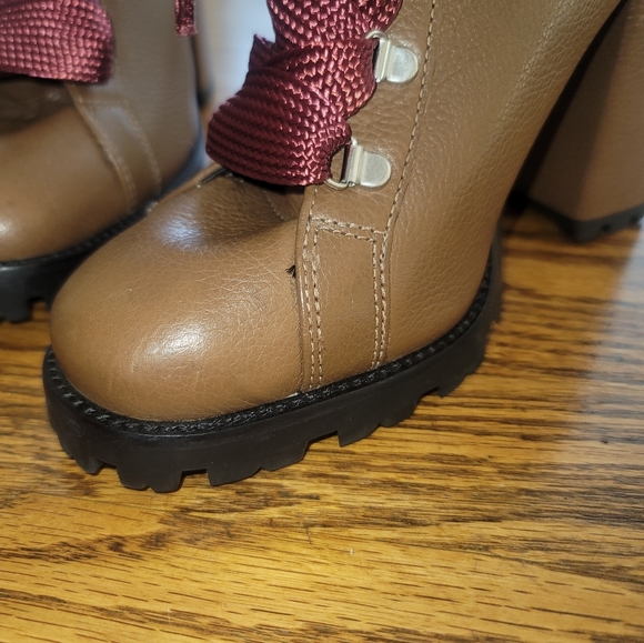 NWT Schutz Zara Dark Tan Maroon Platform Genuine Leather Combat Heel Boots - Picture 13 of 17